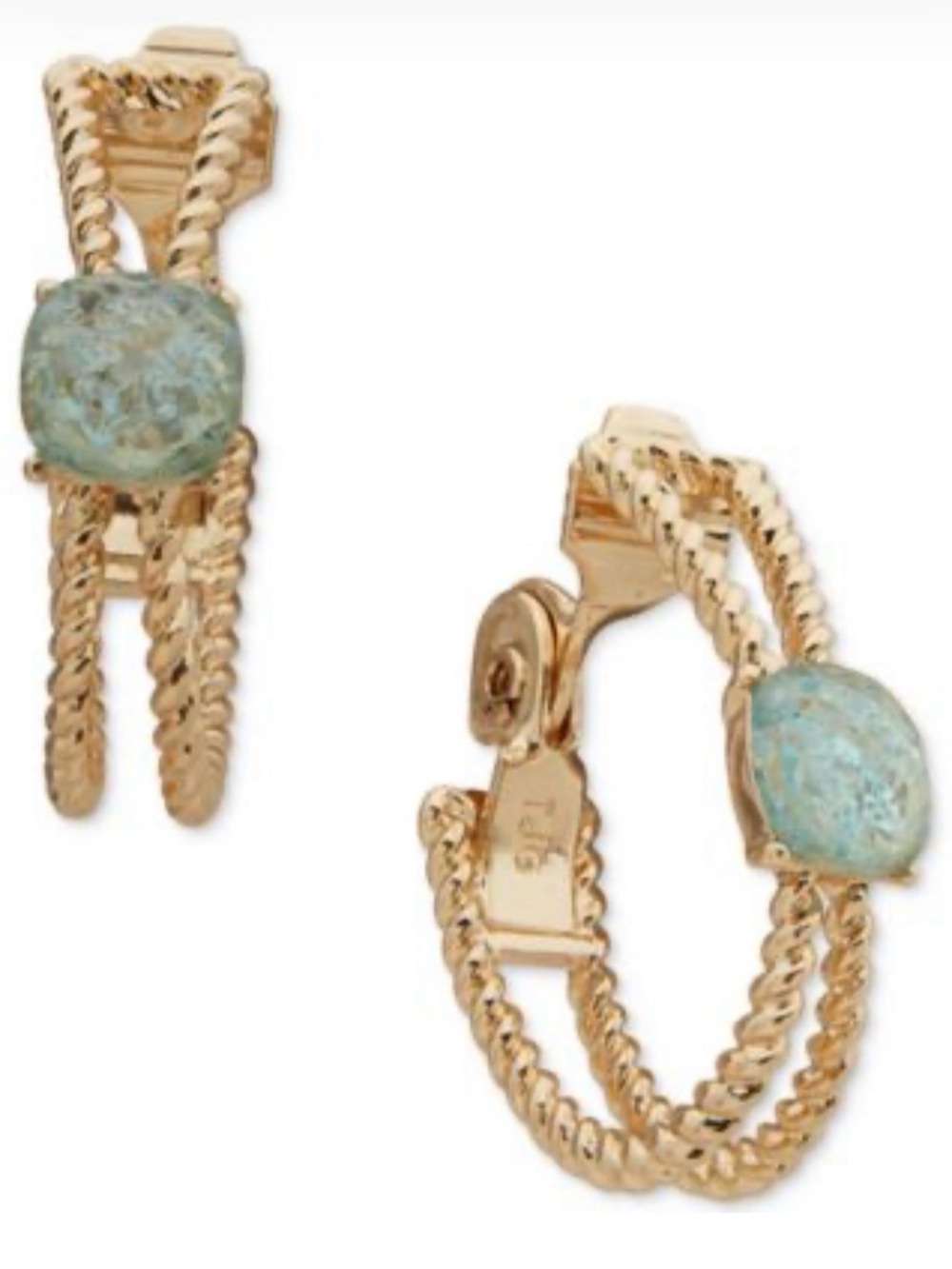 Anne Klein Gold-Tone 2 Row Twisted Rope Blueish Green Stone
